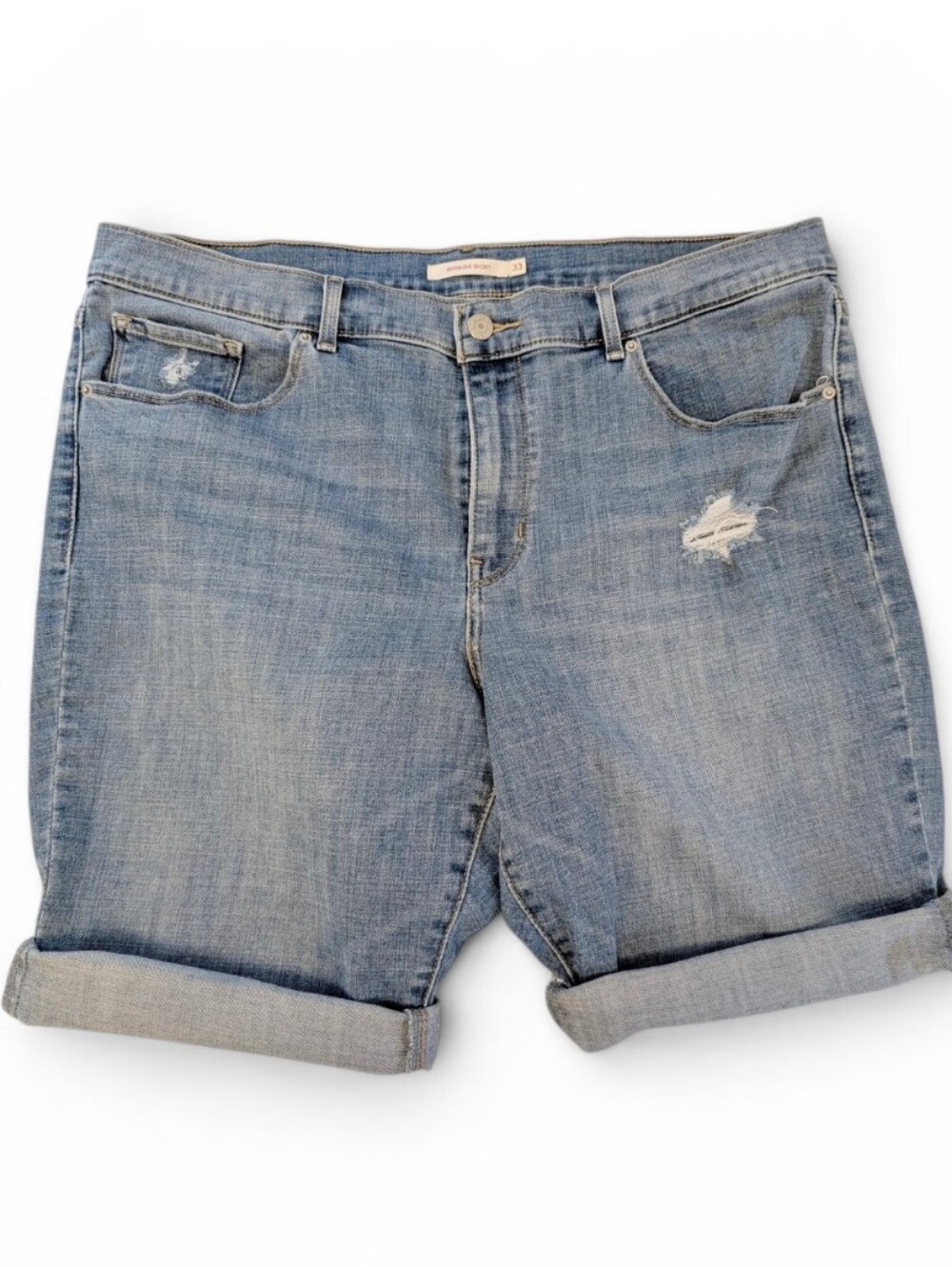 LEVIS Denim Bermuda Shorts Light Blue Jean Casual Distressed - Picture 7 of 16